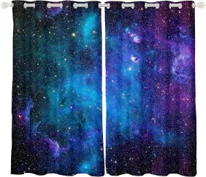 Feelyou Galaxy Outer Space Curtains 38W x 45L Universe Planets Curtain for Bedroom Living Room Star Starry Sky Nebula Thermal Curtains Astronomy Window Treatment Drapes Set of 2 Panels