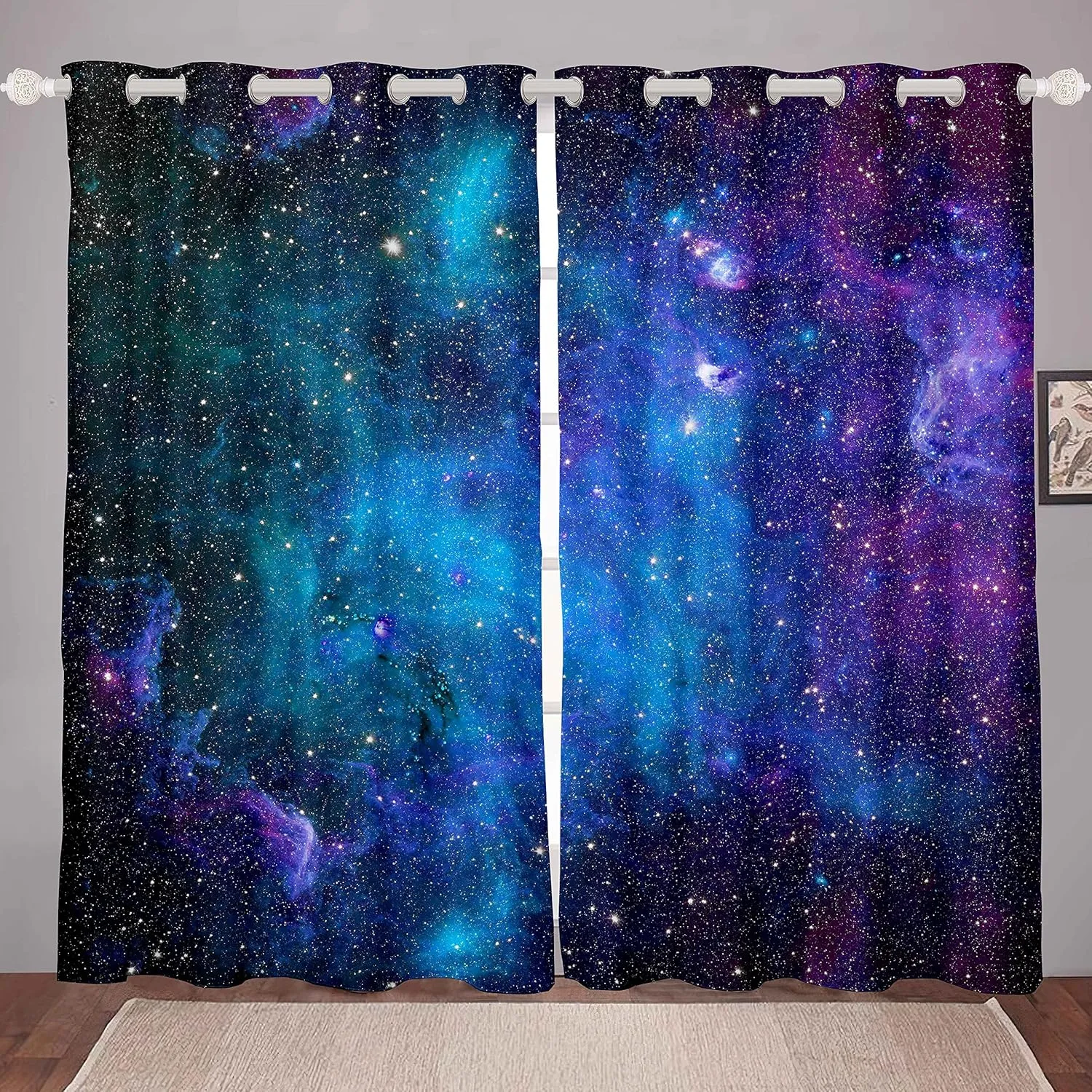 Feelyou Galaxy Outer Space Curtains 38W x 45L Universe Planets Curtain for Bedroom Living Room Star Starry Sky Nebula Thermal Curtains Astronomy Window Treatment Drapes Set of 2 Panels