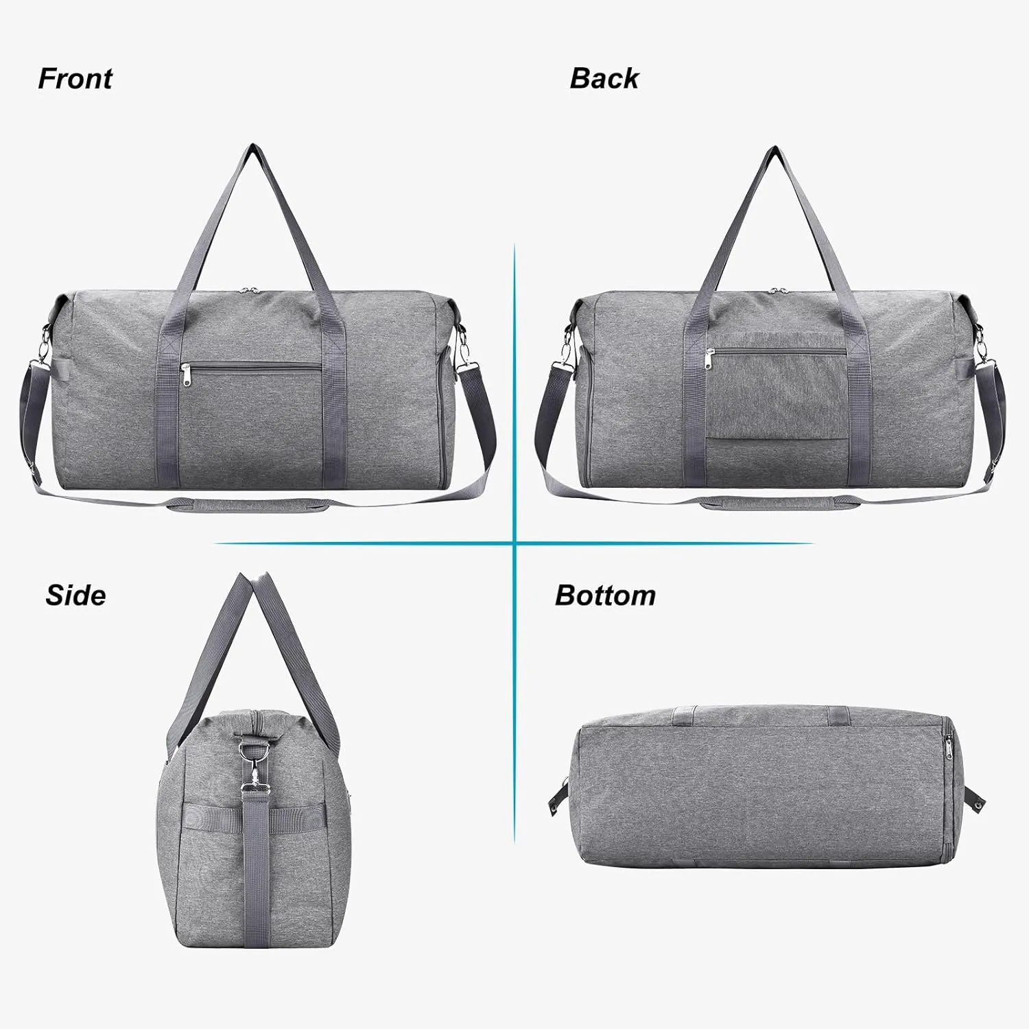 Felipe Varela For Spirit Airlines Personal Item Bag 18x14x8, Foldable Travel Duffel Bags Small Overnight weekender Gym Duffle Carry on Luggage Underseat Bag with Wet Pocket(Grey, 30L)