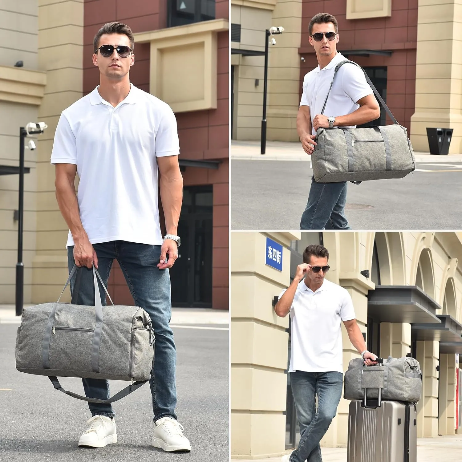 Felipe Varela For Spirit Airlines Personal Item Bag 18x14x8, Foldable Travel Duffel Bags Small Overnight weekender Gym Duffle Carry on Luggage Underseat Bag with Wet Pocket(Grey, 30L)