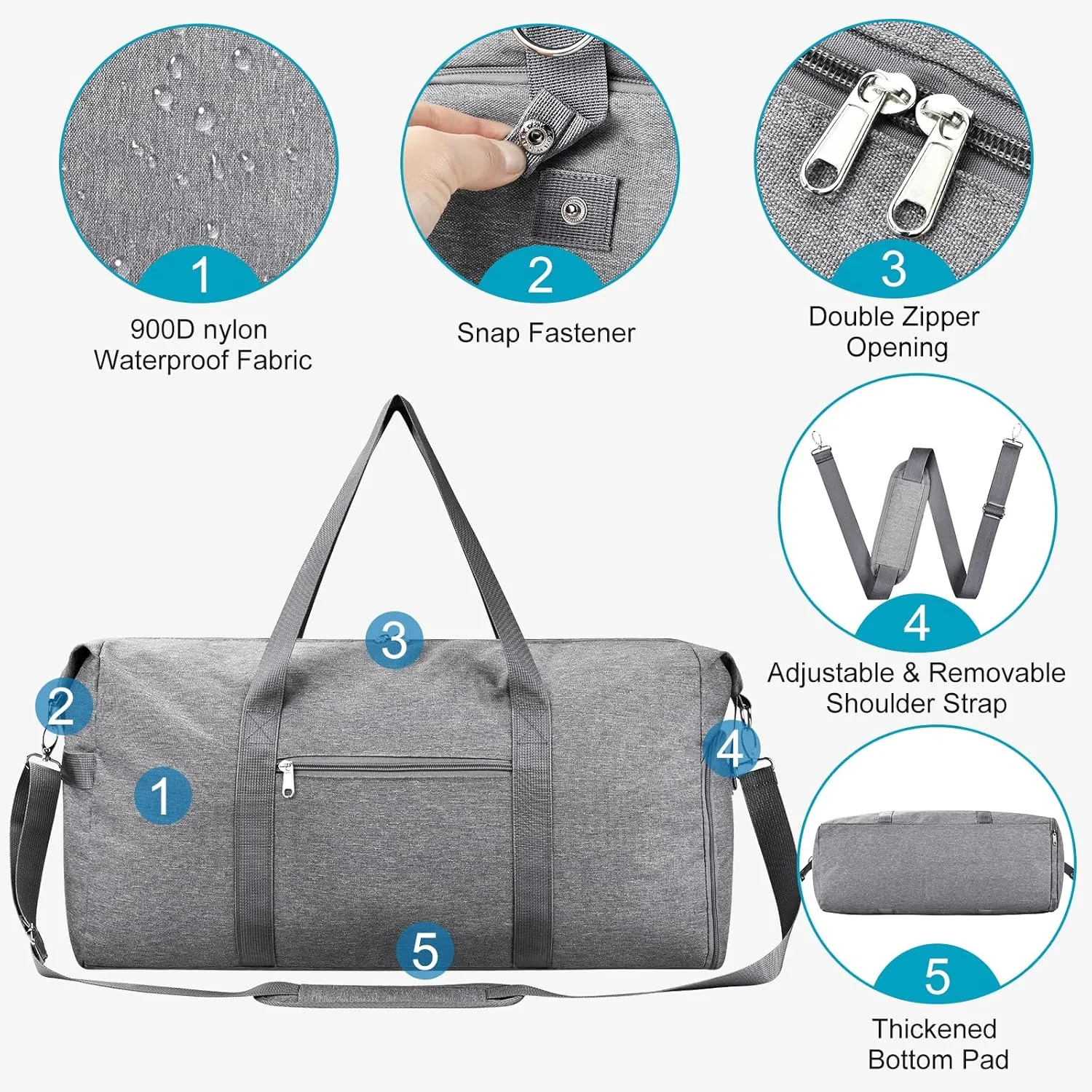 Felipe Varela For Spirit Airlines Personal Item Bag 18x14x8, Foldable Travel Duffel Bags Small Overnight weekender Gym Duffle Carry on Luggage Underseat Bag with Wet Pocket(Grey, 30L)