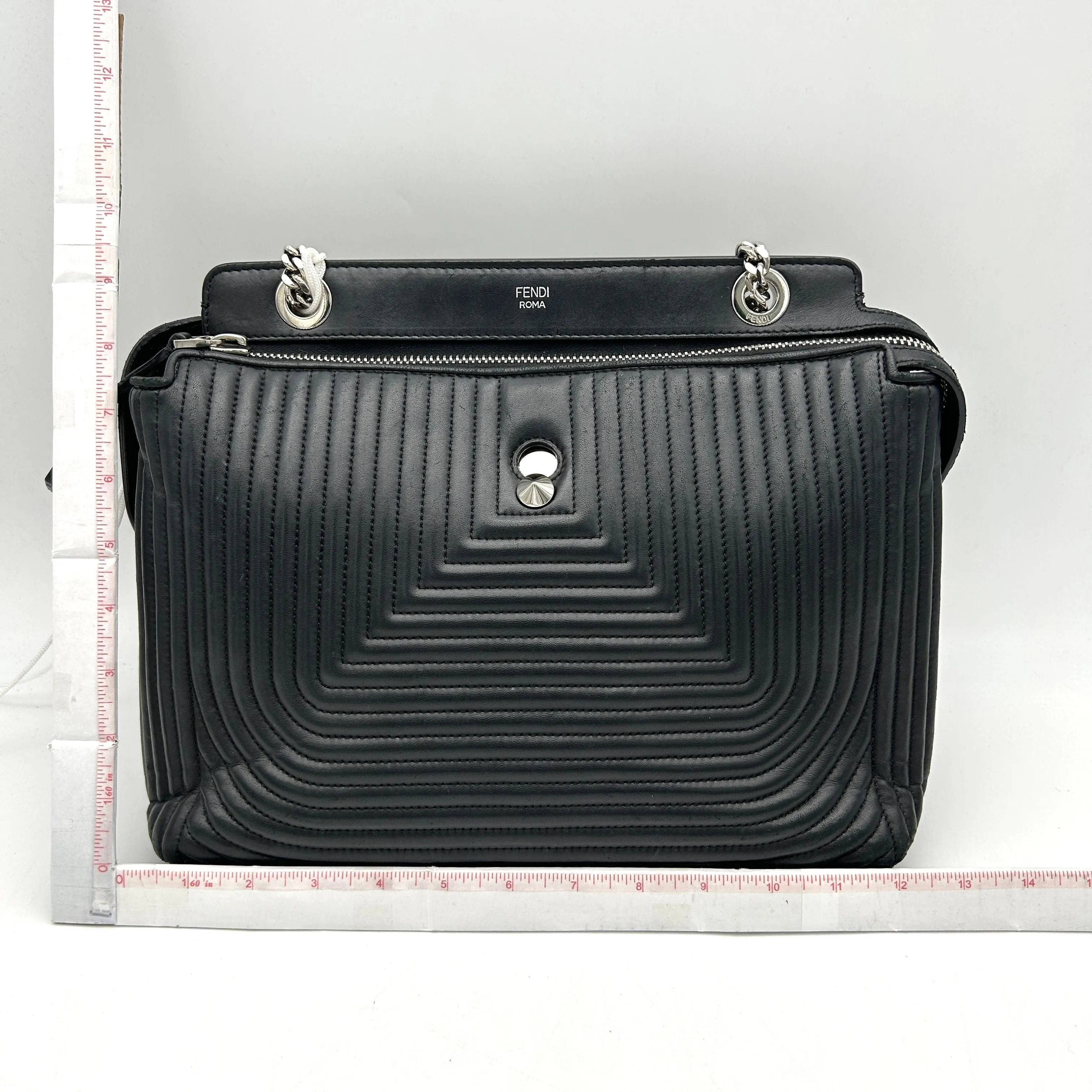 Fendi Black Quilted Lambskin Leather Dotcom Click Medium Shoulder Bag LA16329