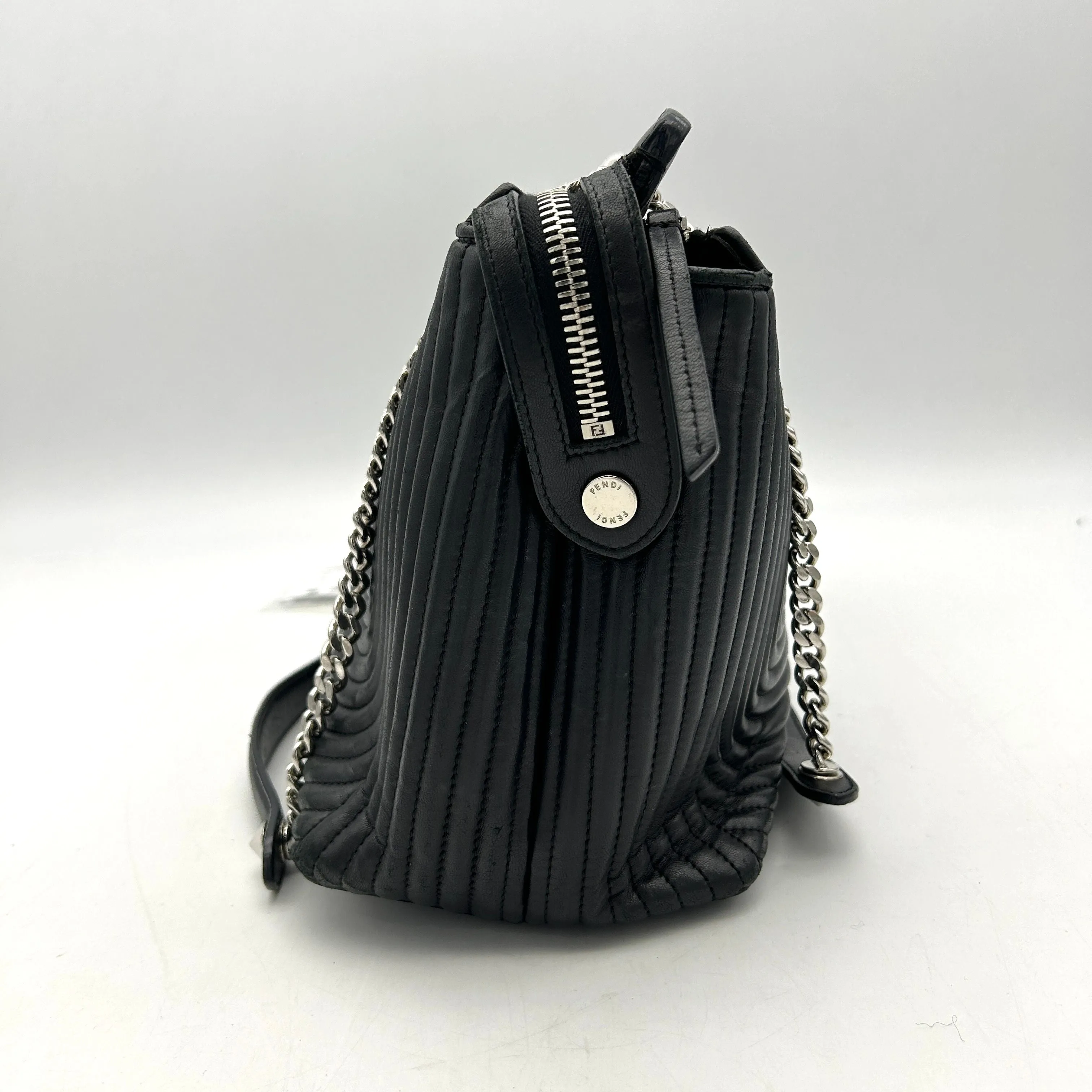 Fendi Black Quilted Lambskin Leather Dotcom Click Medium Shoulder Bag LA16329