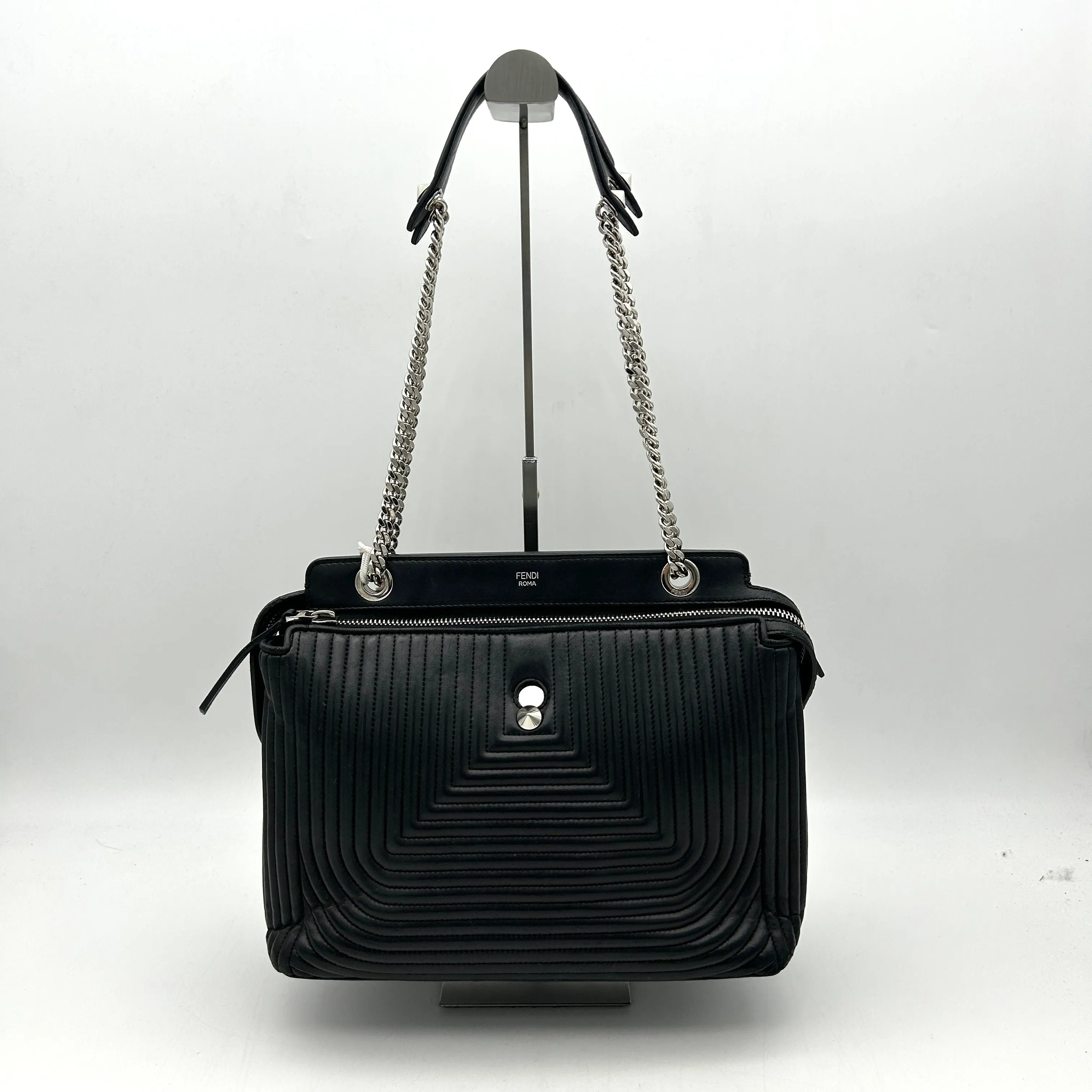 Fendi Black Quilted Lambskin Leather Dotcom Click Medium Shoulder Bag LA16329