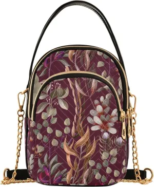 Fern Leaves and Succulents Crossbody Bags for Women Quilted Shoulder Bag Handbag with Chain Strap Trendy Cross Body Cell Phone Crossbody Purses for Travel Women