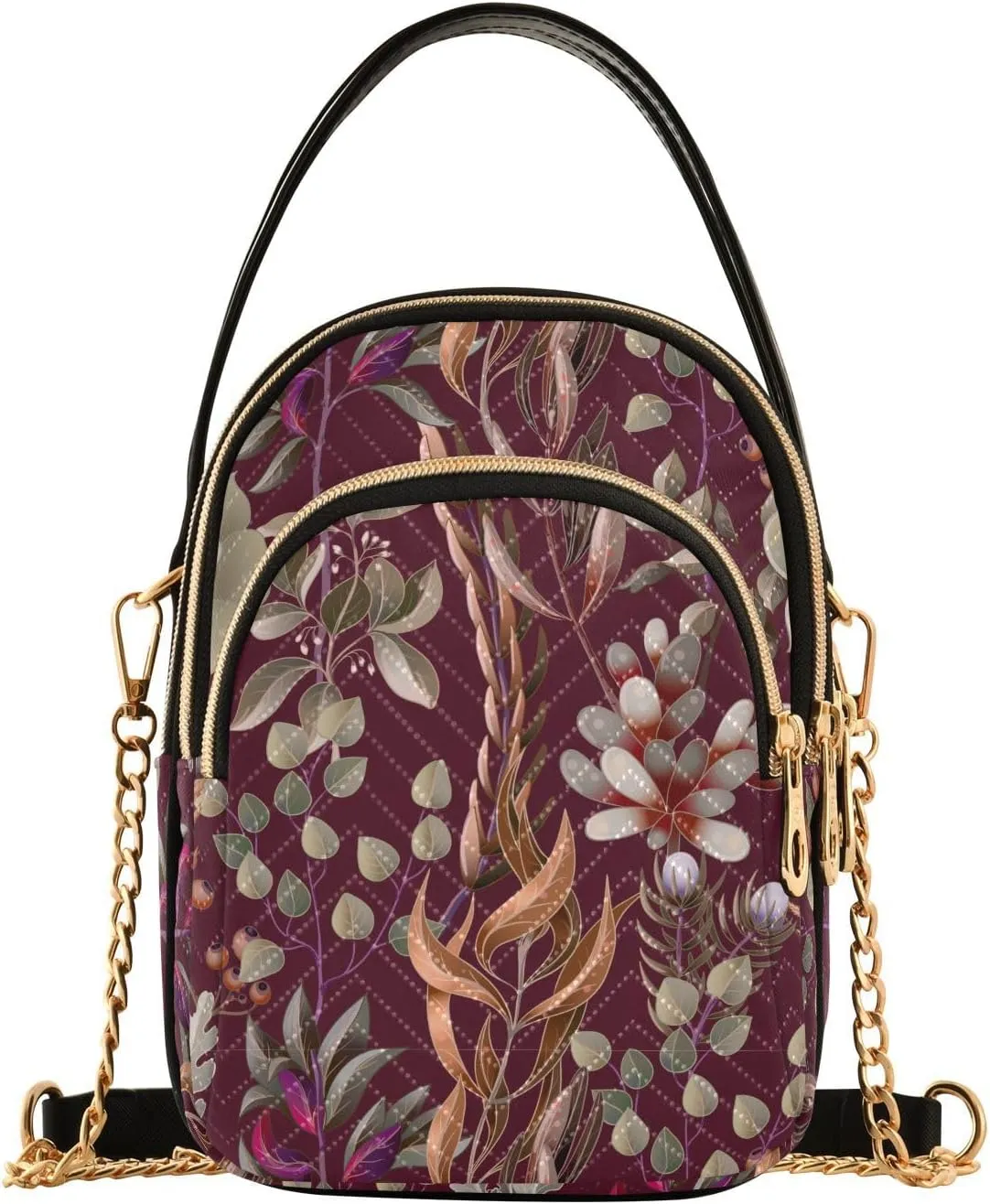 Fern Leaves and Succulents Crossbody Bags for Women Quilted Shoulder Bag Handbag with Chain Strap Trendy Cross Body Cell Phone Crossbody Purses for Travel Women