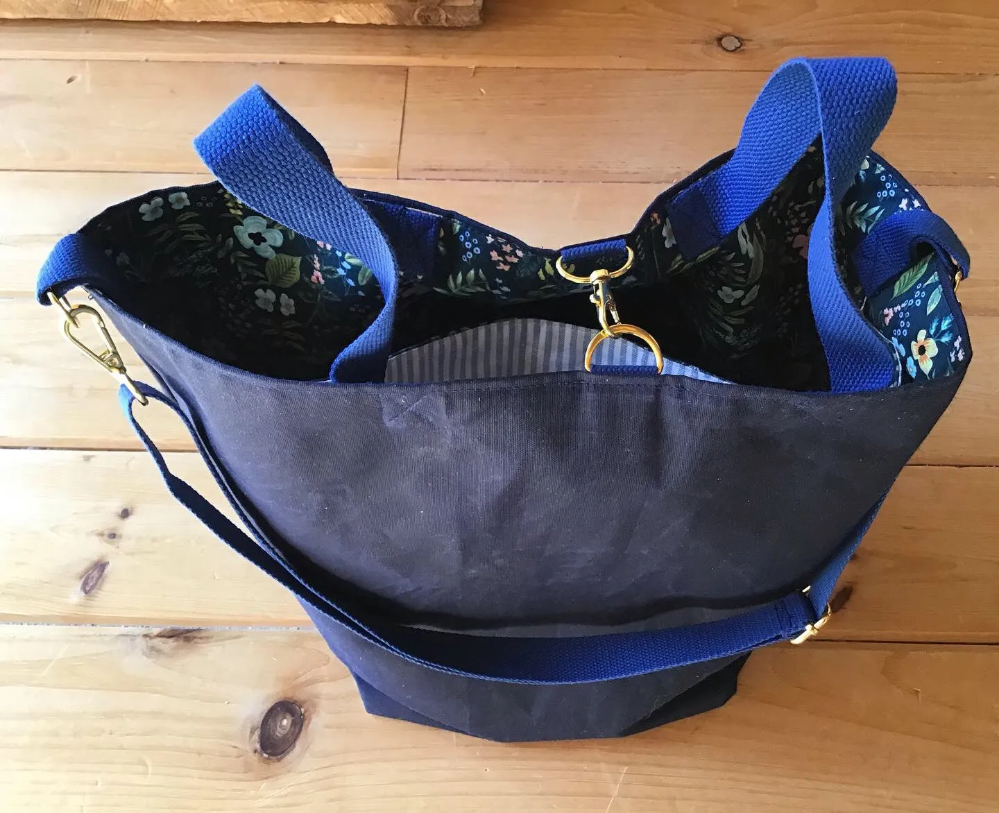 Field Tote Bag Navy Waxed Canvas & Rifle Paper Co Lined