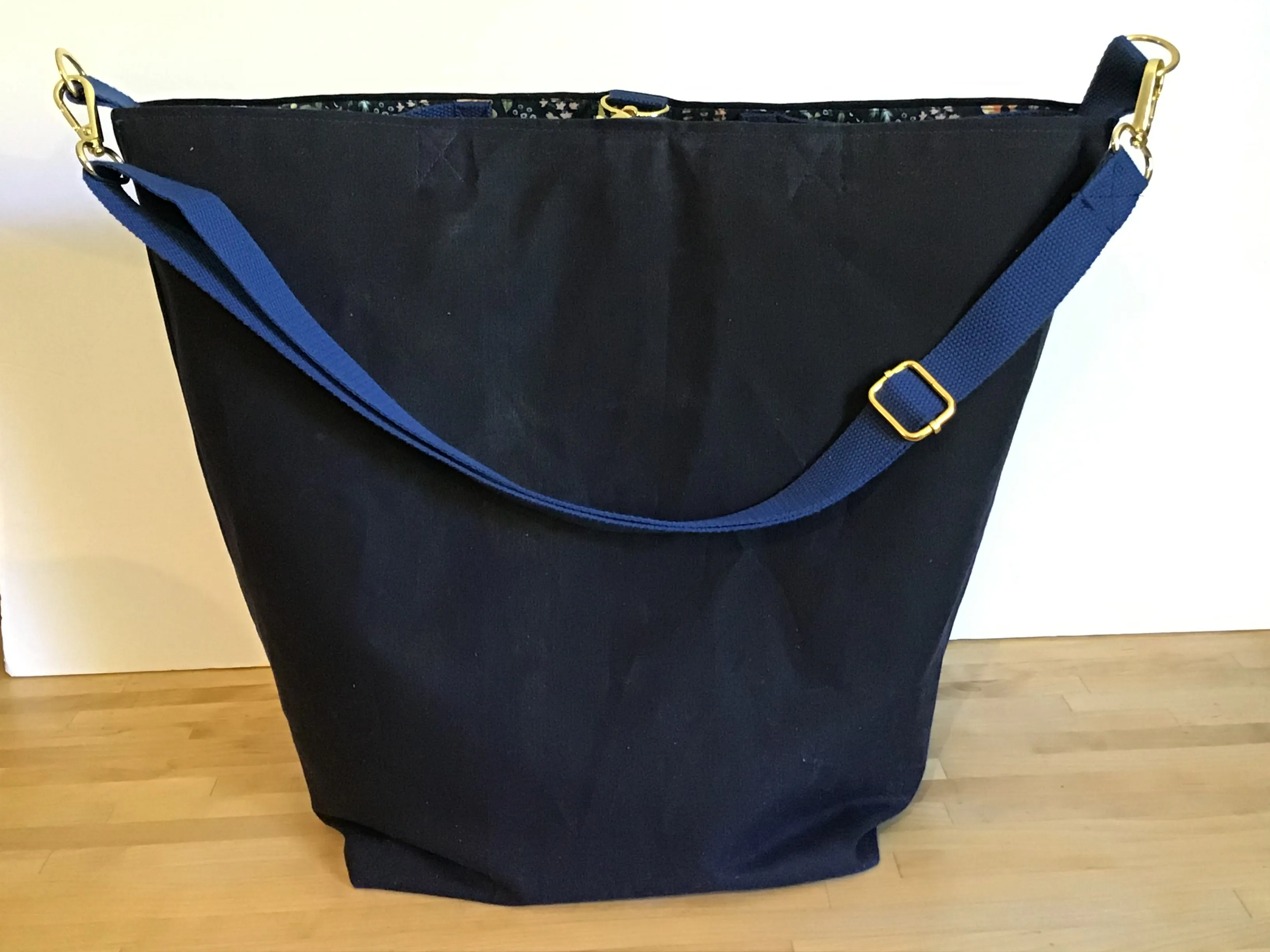 Field Tote Bag Navy Waxed Canvas & Rifle Paper Co Lined