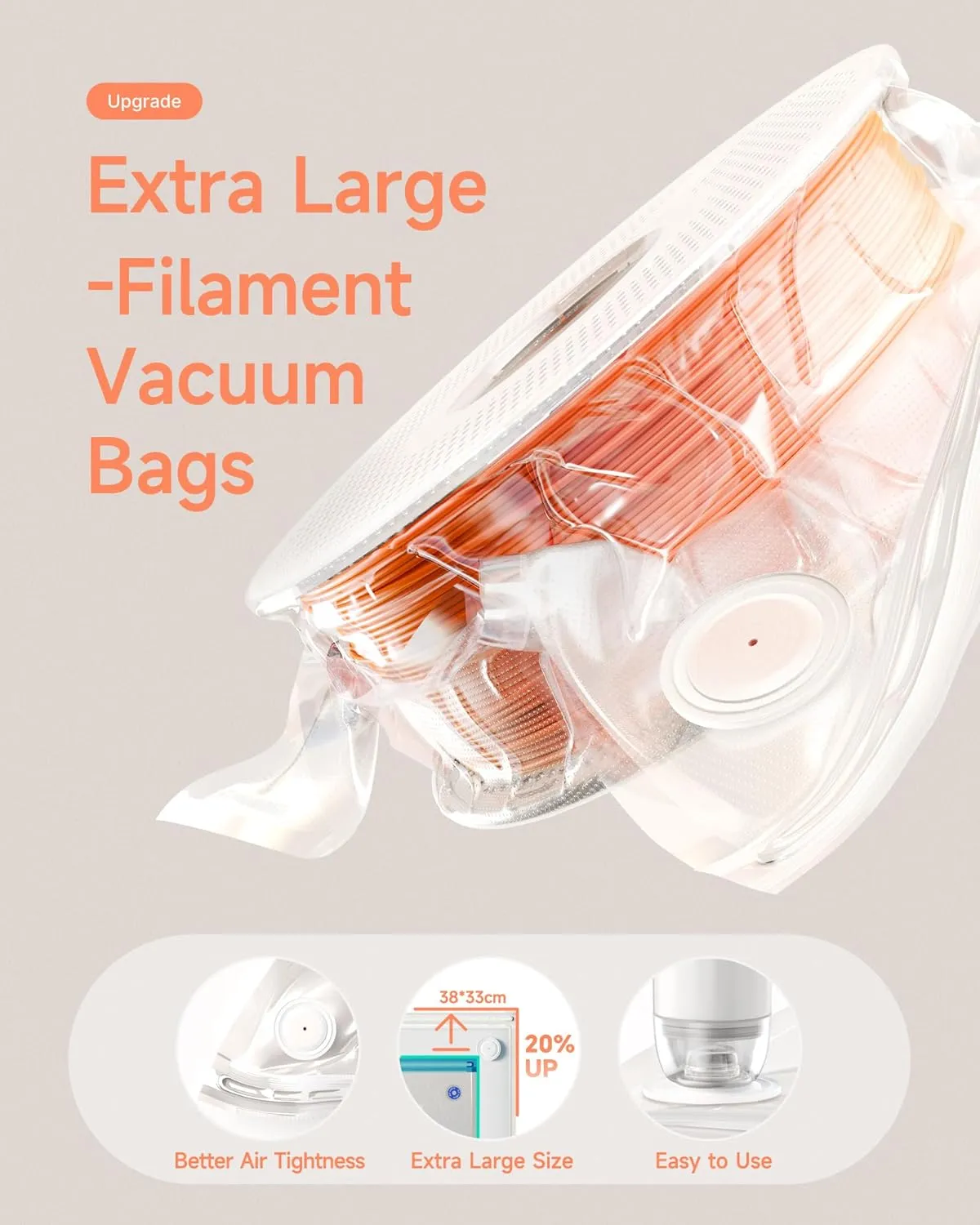 Filament Storage Bags with Auto Pump, 20 Extra Large Upgrade Valve Bags (14.9 * 13 inch) Plus 20 Desiccants and 5 Clips, Extra Large Filament Vacuum Bags Designed for Bambulab Reusable Spool