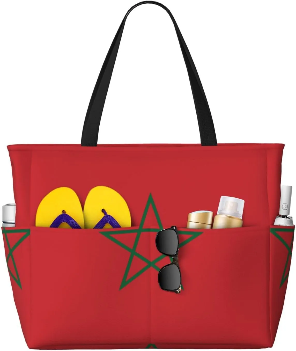 Flag of Morocco Print 28L Beach Tote Bag, Water-resistant Travel Tote, Lightweight Gym & Camping Carryall