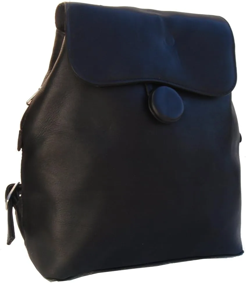 Flap-Over Button Backpack, Black, One Size
