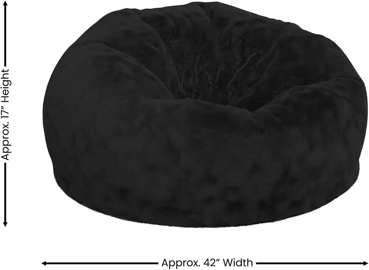 Flash Furniture Oversized Bean Bag Chair for Kids and Adults, Set of 1, Black Furry