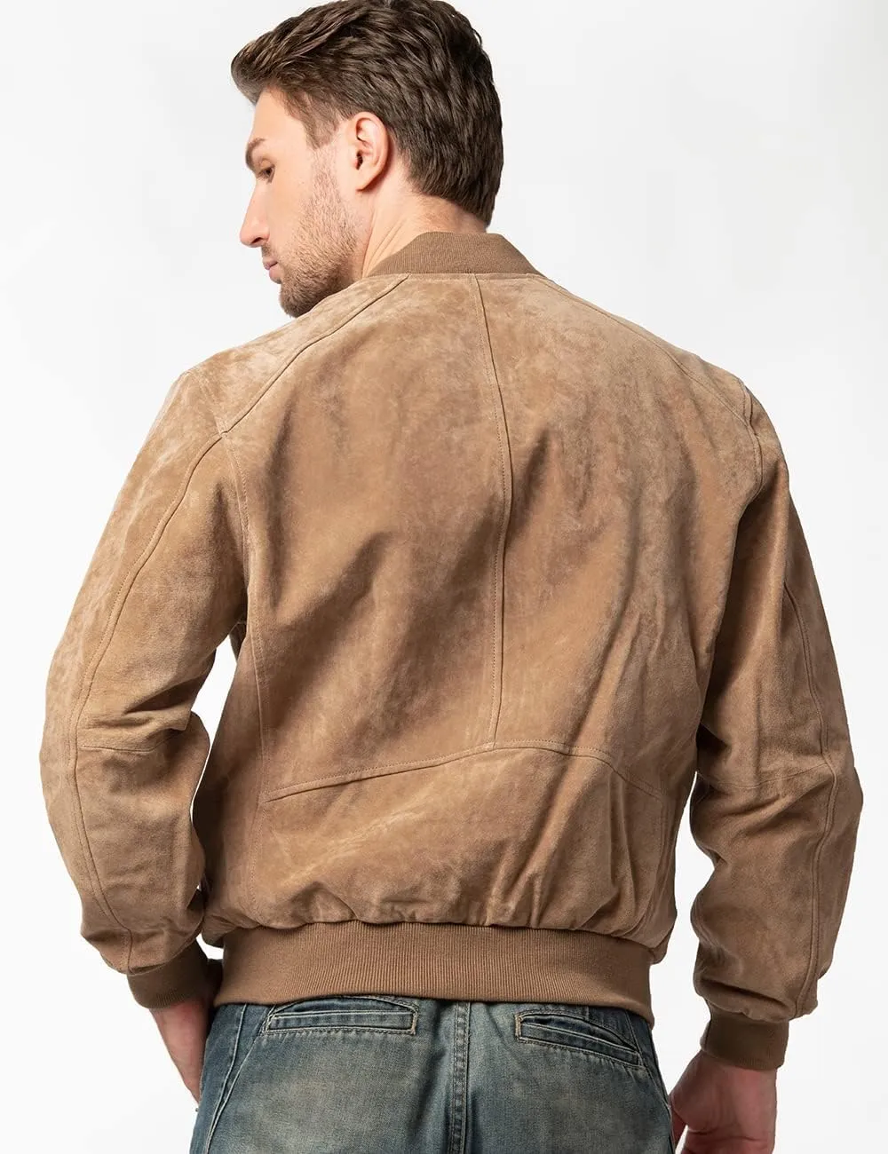 FLAVOR Men's Leather Baseball Jacket Vintage Suede Pigskin