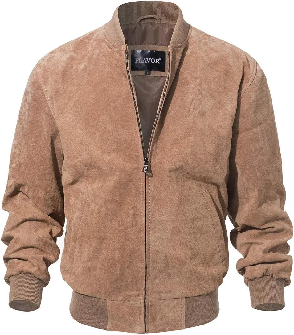 FLAVOR Men's Leather Baseball Jacket Vintage Suede Pigskin