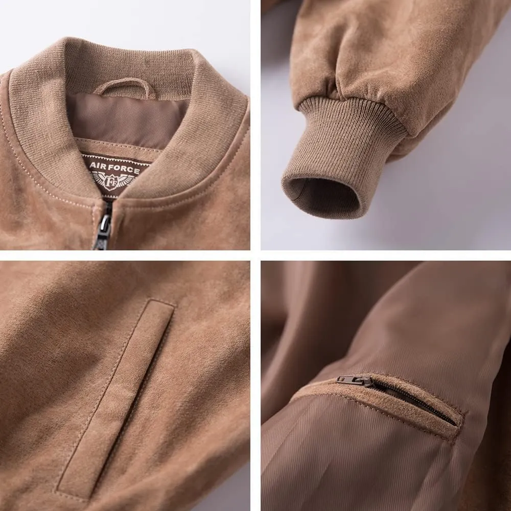 FLAVOR Men's Leather Baseball Jacket Vintage Suede Pigskin