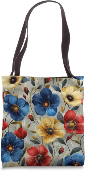 Flax Flower Pattern Graphic Tote Bag