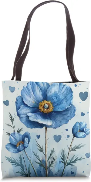 Flax Flower With Hearts Around Boho Style Graphic Tote Bag