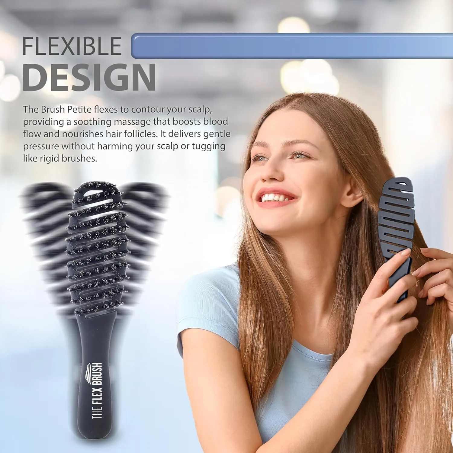 Flex Brush Vented Hair Brush for Blow Drying, Flexible Bristle for Women & Kids, Detangling, Massages Scalp for Hair Growth, Lightweight & Vented for Faster Drying, Boar Bristle & Nylon Mix (Black)