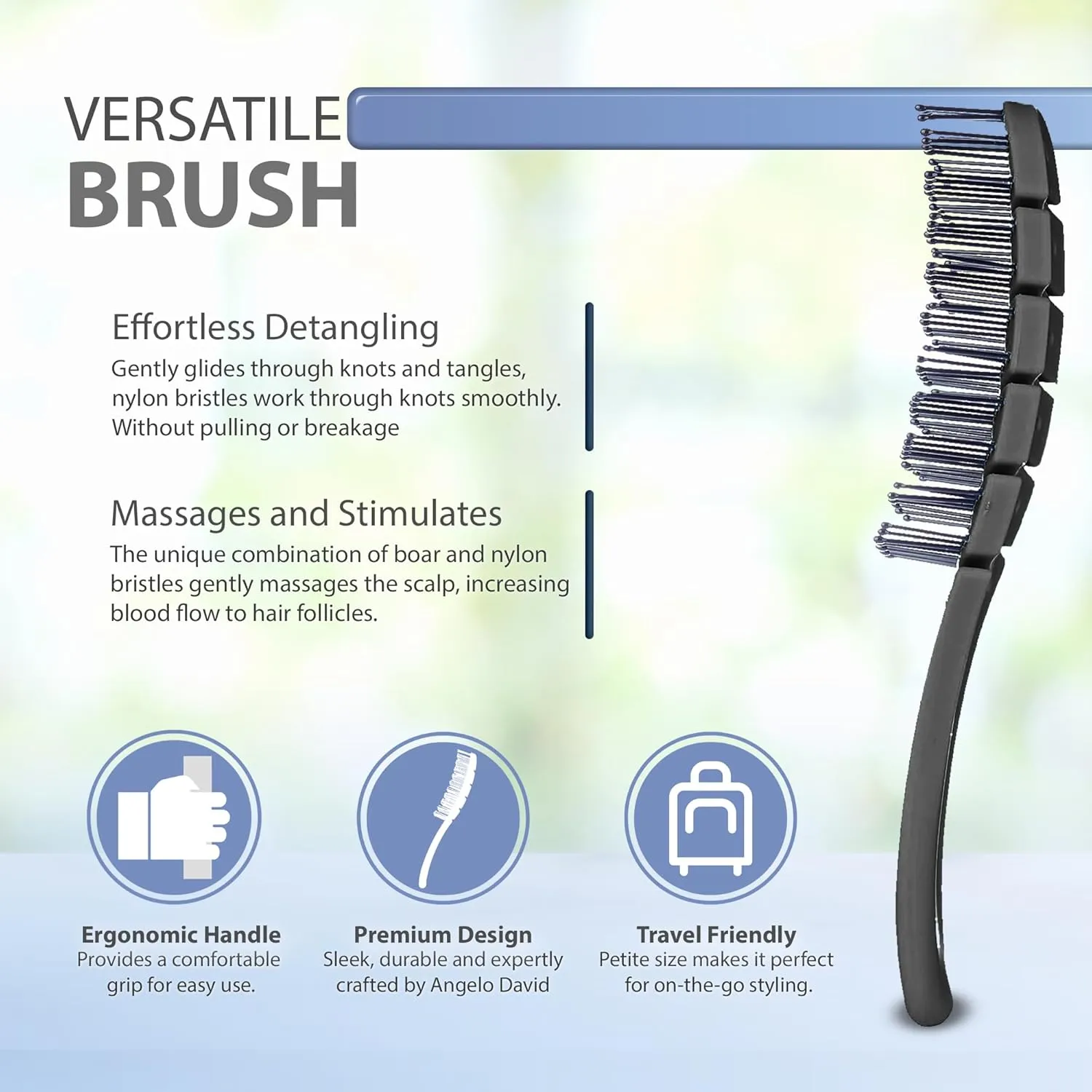 Flex Brush Vented Hair Brush for Blow Drying, Flexible Bristle for Women & Kids, Detangling, Massages Scalp for Hair Growth, Lightweight & Vented for Faster Drying, Boar Bristle & Nylon Mix (Black)