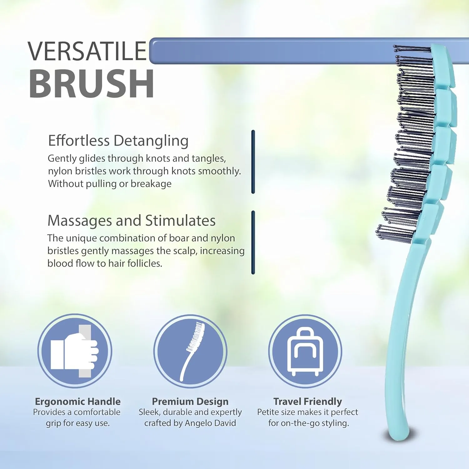 Flex Brush Vented Hair Brush for Blow Drying, Flexible Bristle for Women & Kids, Detangling, Massages Scalp for Hair Growth, Lightweight & Vented for Faster Drying, Boar Bristle & Nylon Mix (Blue)