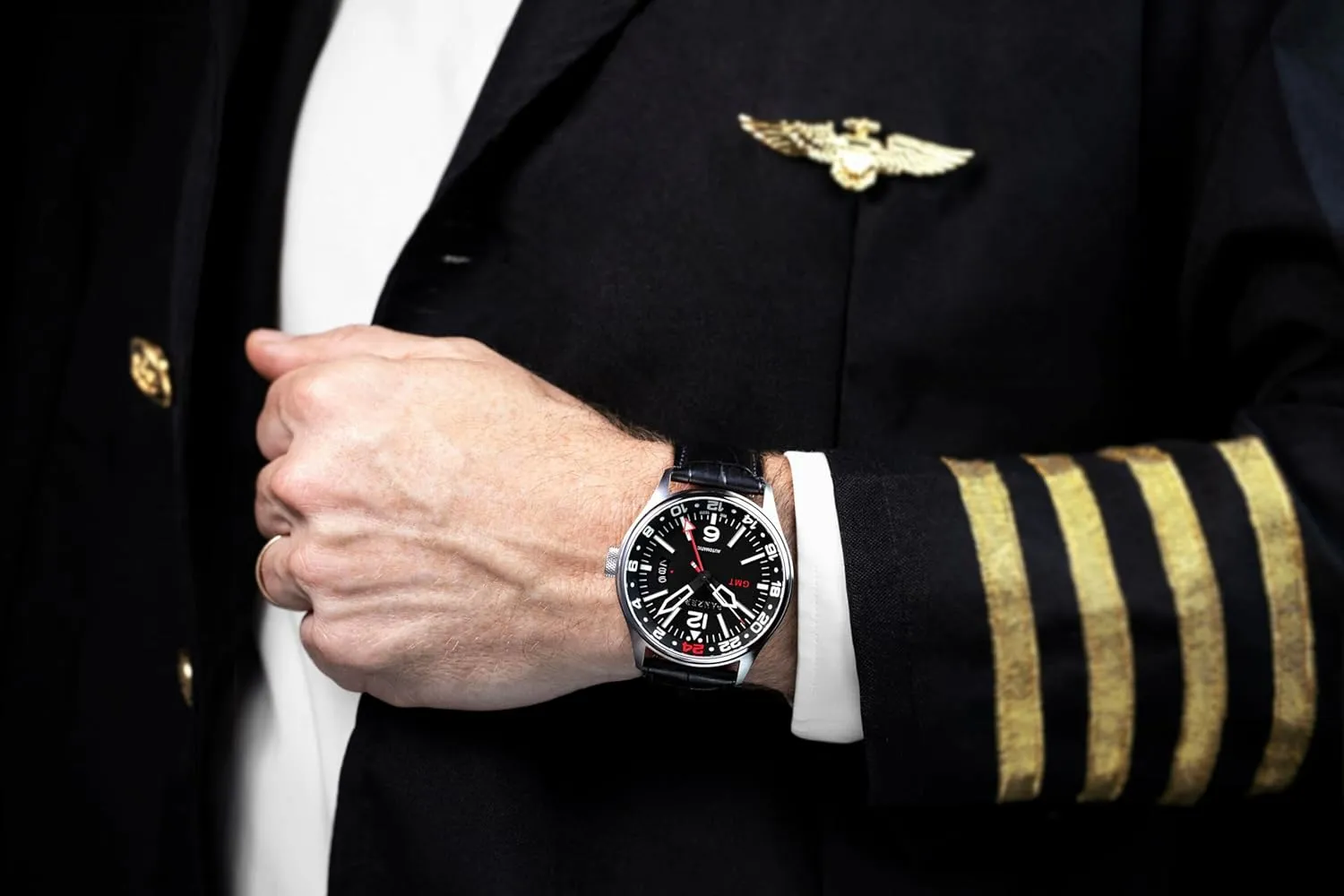 Flieger 45G Men’s Automatic GMT Pilot Watch – 45mm Stainless Steel, NH34A Movement, Dual Time Zone, Sapphire Crystal, Luminous Dial, 100m Water Resistant