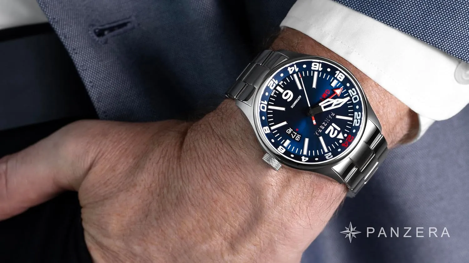Flieger 45G Men’s Automatic GMT Pilot Watch – 45mm Stainless Steel, NH34A Movement, Dual Time Zone, Sapphire Crystal, Luminous Dial, 100m Water Resistant