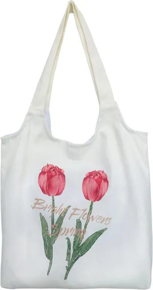 Floral Canvas Tote Bag Botanical Shopping Bag Aesthetic Flower Tote Bag Large Capacity Grocery Bag for Women