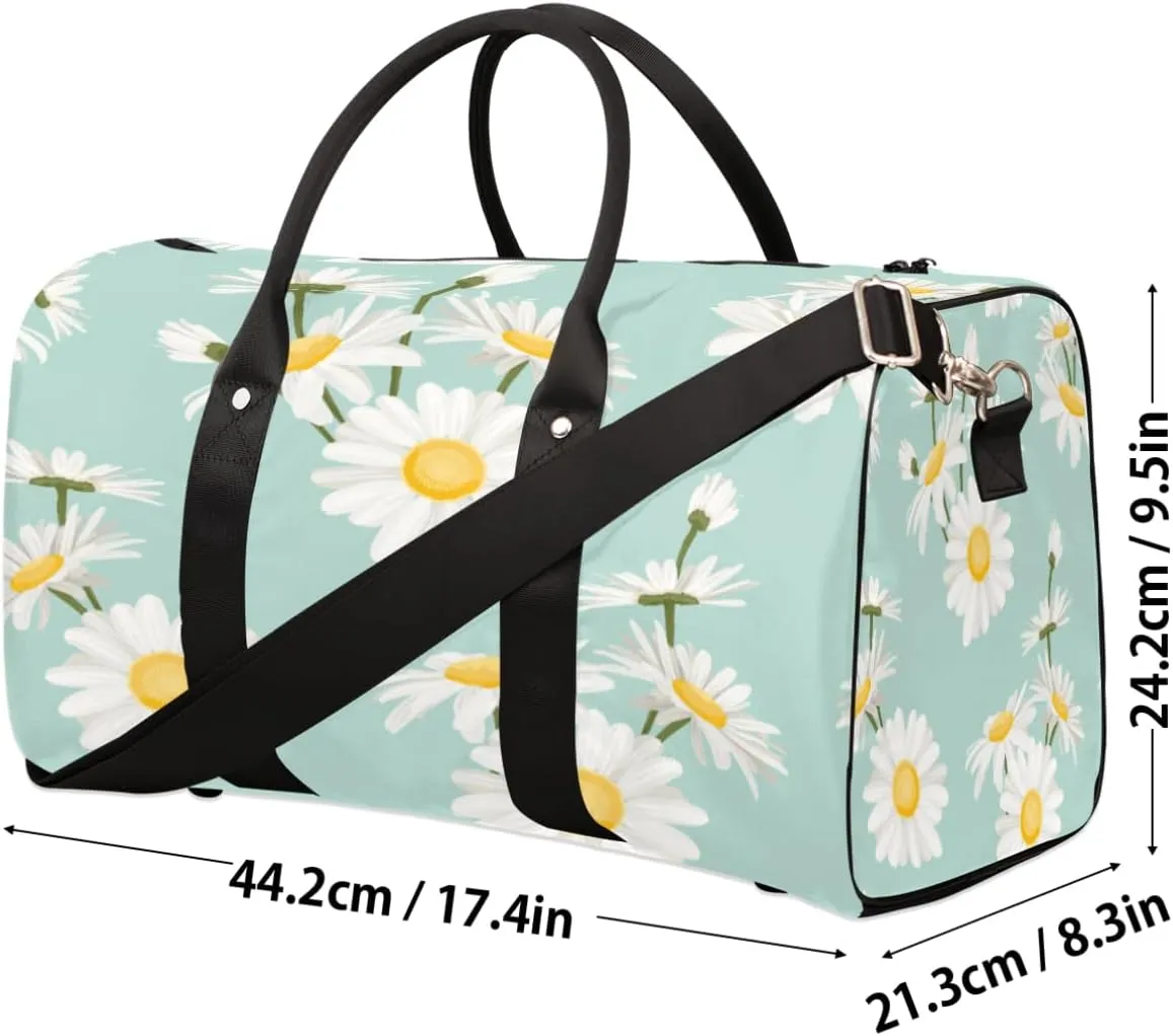 Floral Flower Travel Duffel Bag White Daisy Foldable Weekender Overnight Bag Waterproof Carry on Luggage Handle Bag Sports Tote Gym Bag Workout Bag for Women Men Traveling