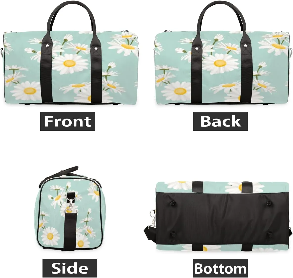 Floral Flower Travel Duffel Bag White Daisy Foldable Weekender Overnight Bag Waterproof Carry on Luggage Handle Bag Sports Tote Gym Bag Workout Bag for Women Men Traveling