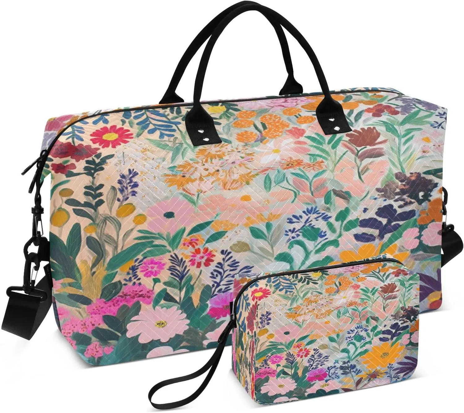Floral Garden Painting Sports Gym Bag for Women Men Travel Duffel Bag Weekend Overnight Carry on Bag with Toiletry Bag Hospital Bag for Yoga Workout Swimming Hospital Plane