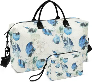 Floral Leaf Sketch Beige Sports Gym Bag for Women Men Travel Duffel Bag Weekend Overnight Carry on Bag with Toiletry Bag Workout Dance Bag for Hospital Plane Swimming Yoga Workout