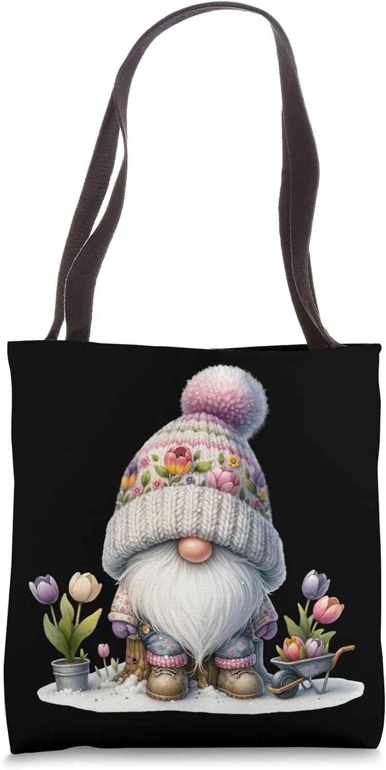 Floral Tulip Spring Gnome For Women With Cute Flowers Tote Bag