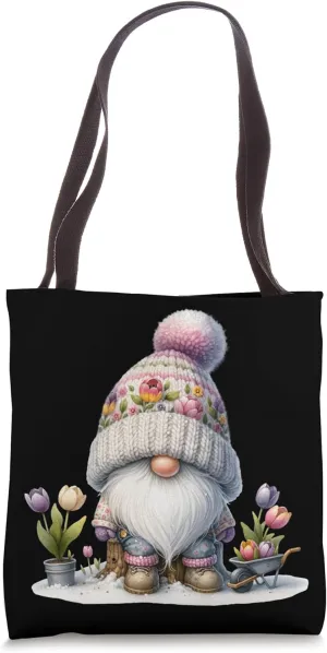 Floral Tulip Spring Gnome For Women With Cute Flowers Tote Bag
