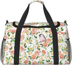 Flower and Bird print Large Canvas Travel Duffel Bag Weekender Bags for Women Overnight Bag Carry On Tote Bag