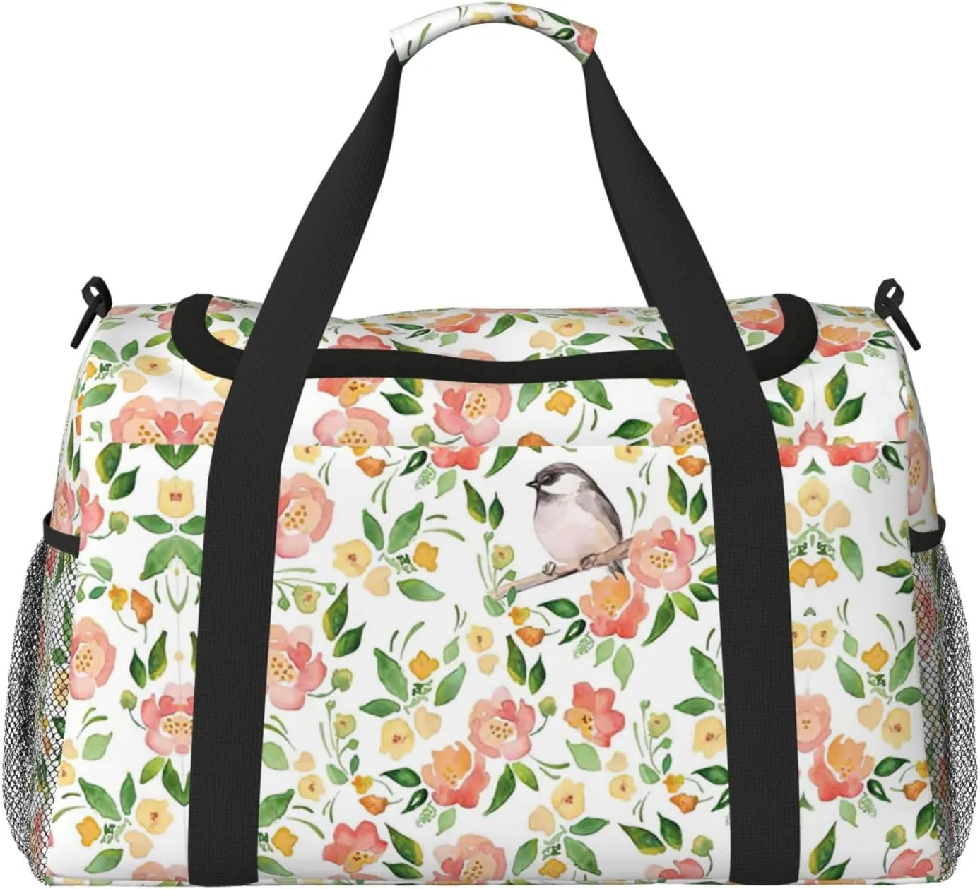 Flower and Bird print Large Canvas Travel Duffel Bag Weekender Bags for Women Overnight Bag Carry On Tote Bag