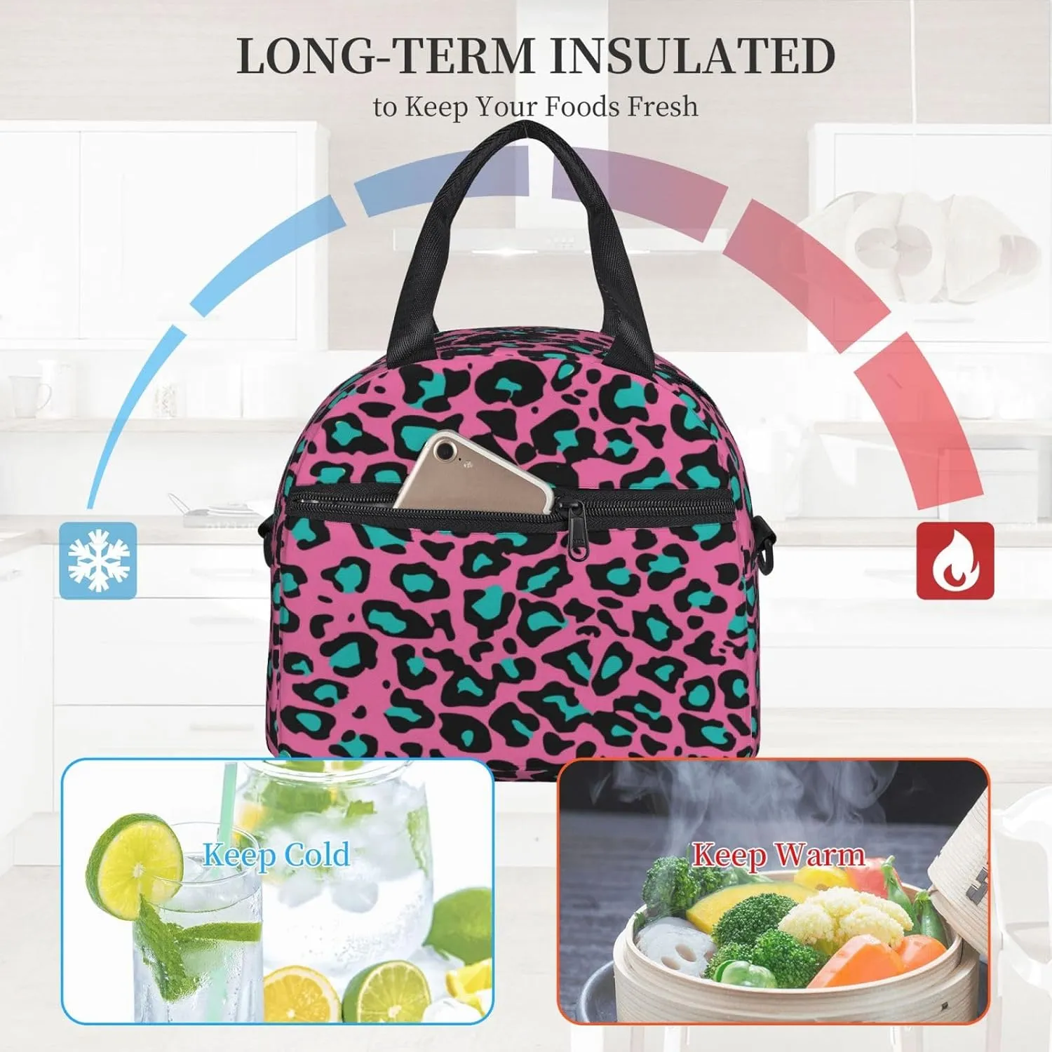 Flower Leaves,Insulated Reusable Lunch Bag with Adjustable Shoulder Strap for Adults,Flower Petals Swirled Branches,Leakproof Office Picnic Hiking Beach Tote Bag,Brown,9x5x7.8in