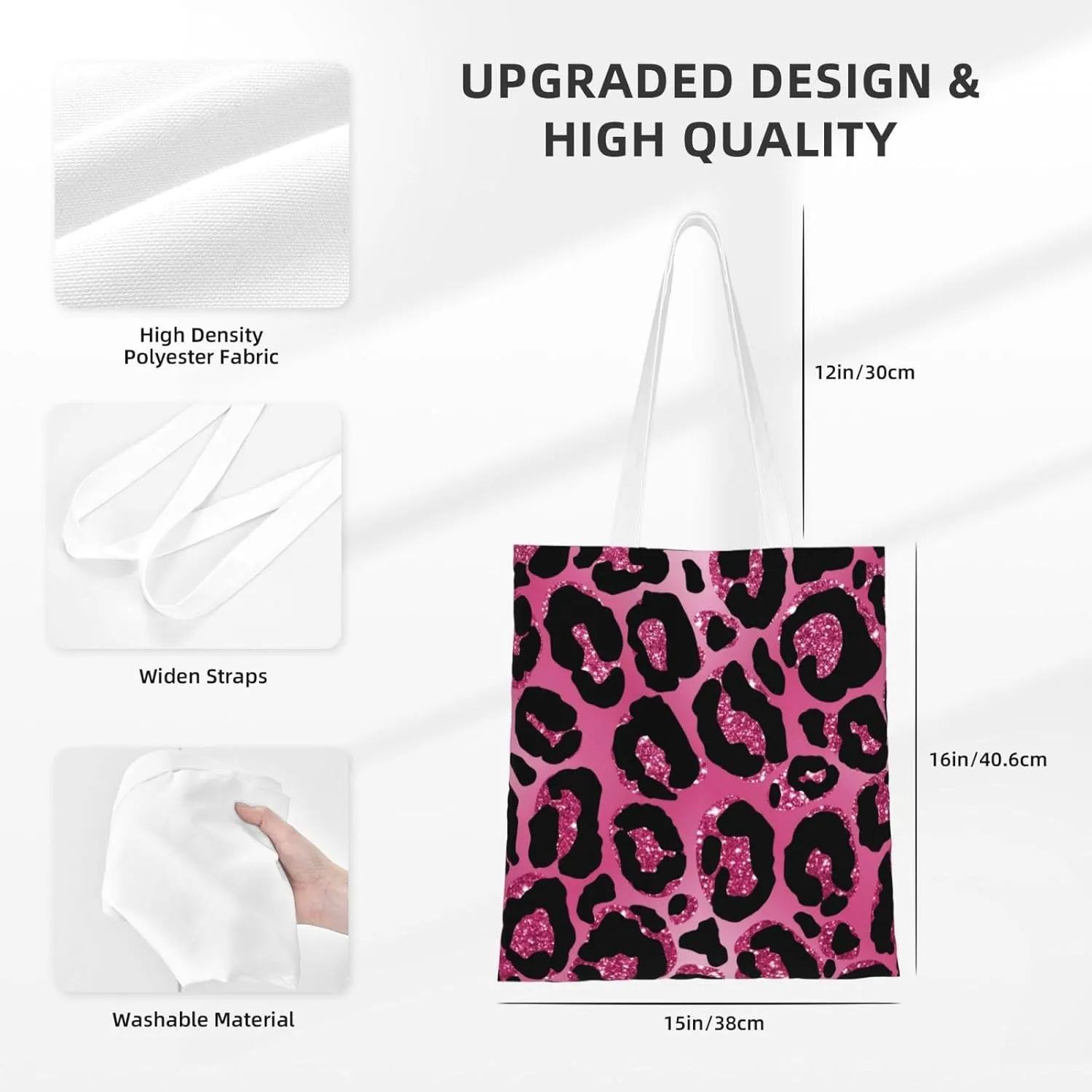 Flower Leopard Print Tote Bag Reusable Shoulder Tote Bag For Women Lady Vacation, Shopping, Work