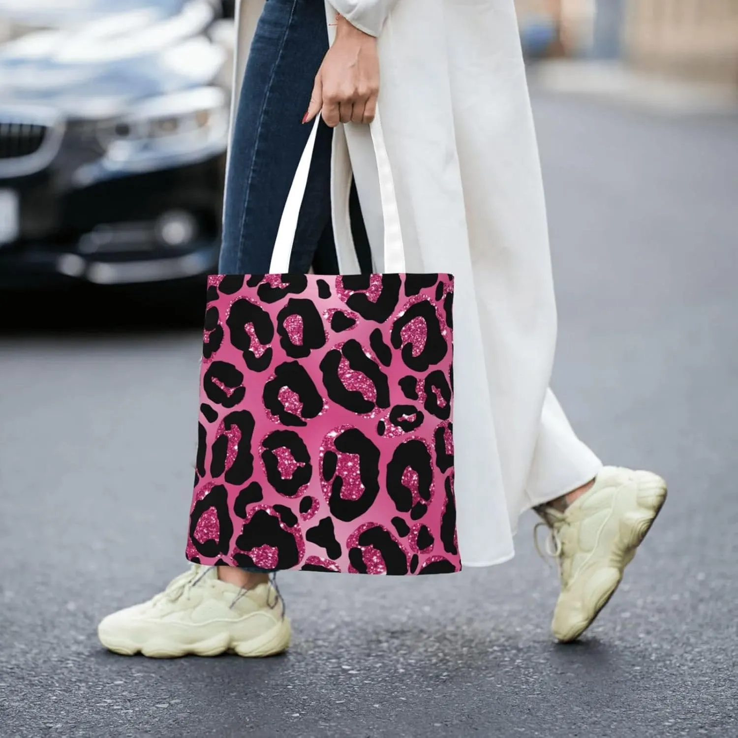 Flower Leopard Print Tote Bag Reusable Shoulder Tote Bag For Women Lady Vacation, Shopping, Work
