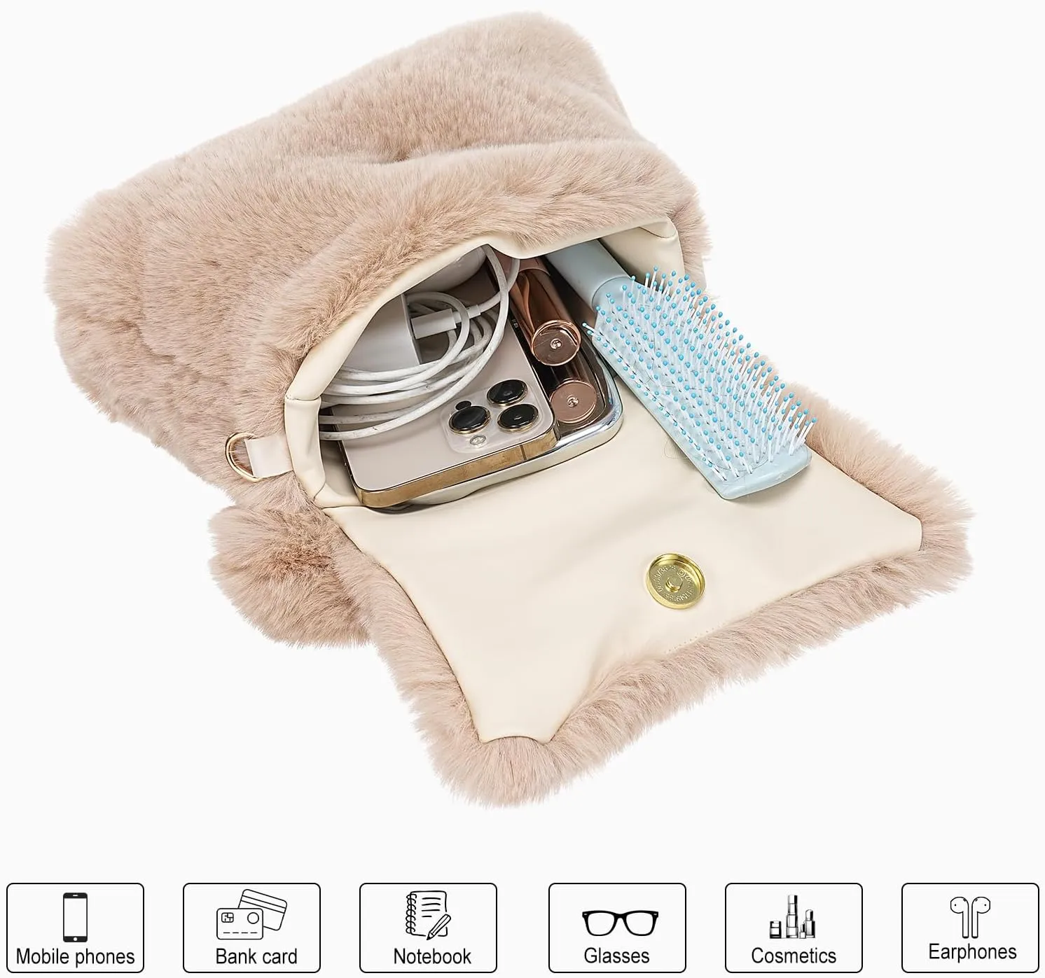 Fluffy Tote Bag for Woman Plush Shoulder Handbag Furry Faux Fur Purse for Winter