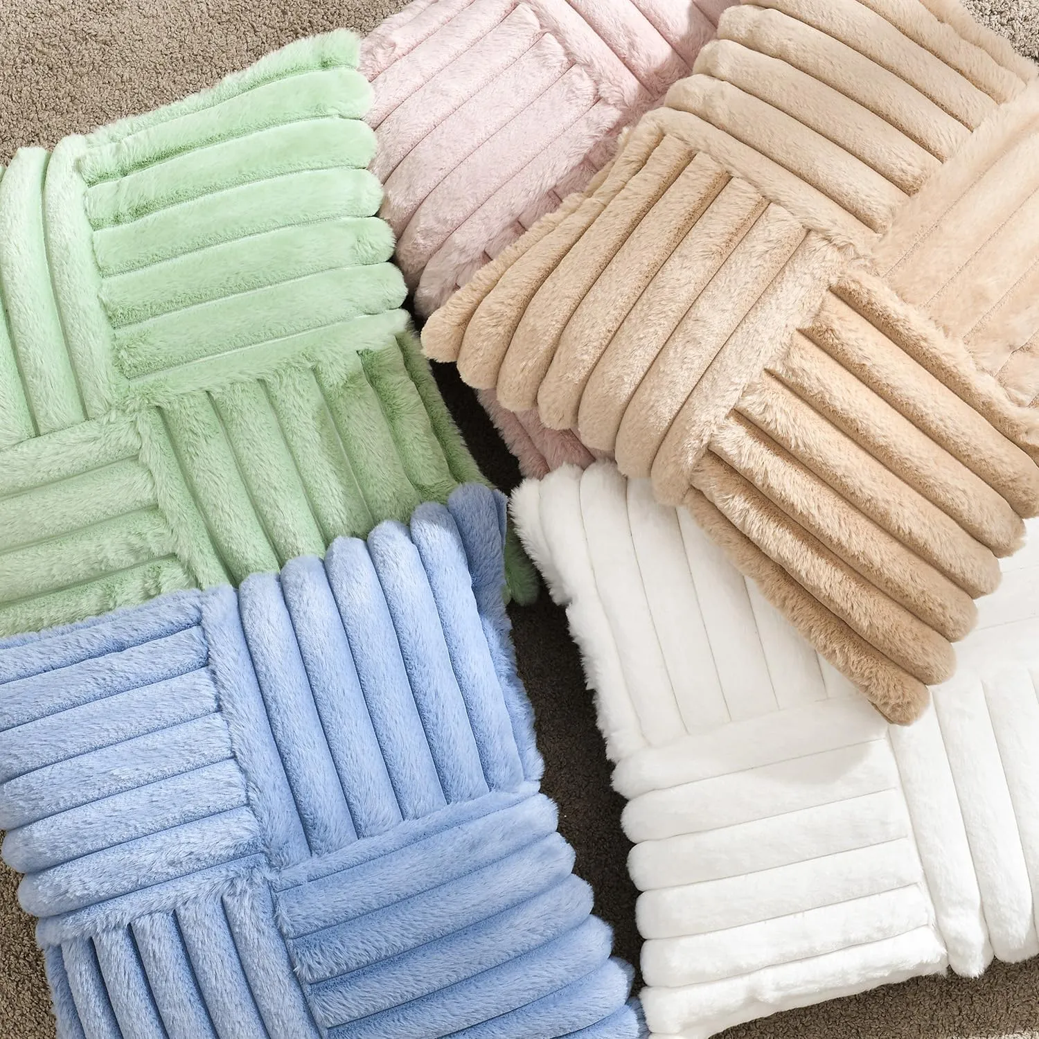 Foindtower Pack of 2, Faux Fur Plush Decorative Throw Pillow Covers Soft Fluffy Lumbar Cushion Case Cozy Fuzzy Striped Pillowcase Home Decor for Sofa Couch Living Room Bedroom 12x20 Inch, Dusty Pink