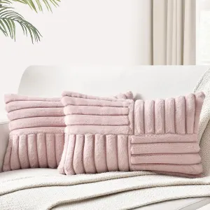 Foindtower Pack of 2, Faux Fur Plush Decorative Throw Pillow Covers Soft Fluffy Lumbar Cushion Case Cozy Fuzzy Striped Pillowcase Home Decor for Sofa Couch Living Room Bedroom 12x20 Inch, Dusty Pink