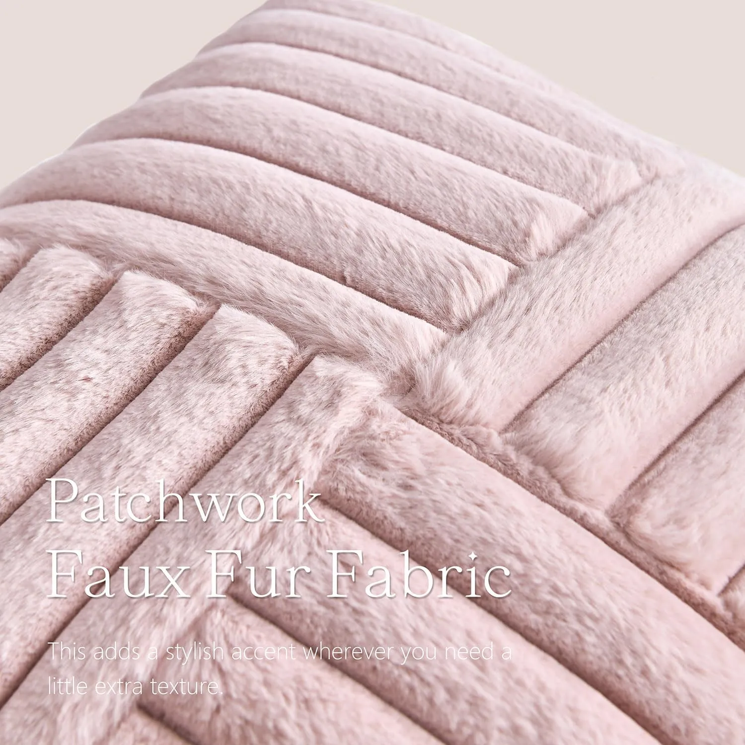 Foindtower Pack of 2, Faux Fur Plush Decorative Throw Pillow Covers Soft Fluffy Lumbar Cushion Case Cozy Fuzzy Striped Pillowcase Home Decor for Sofa Couch Living Room Bedroom 12x20 Inch, Dusty Pink