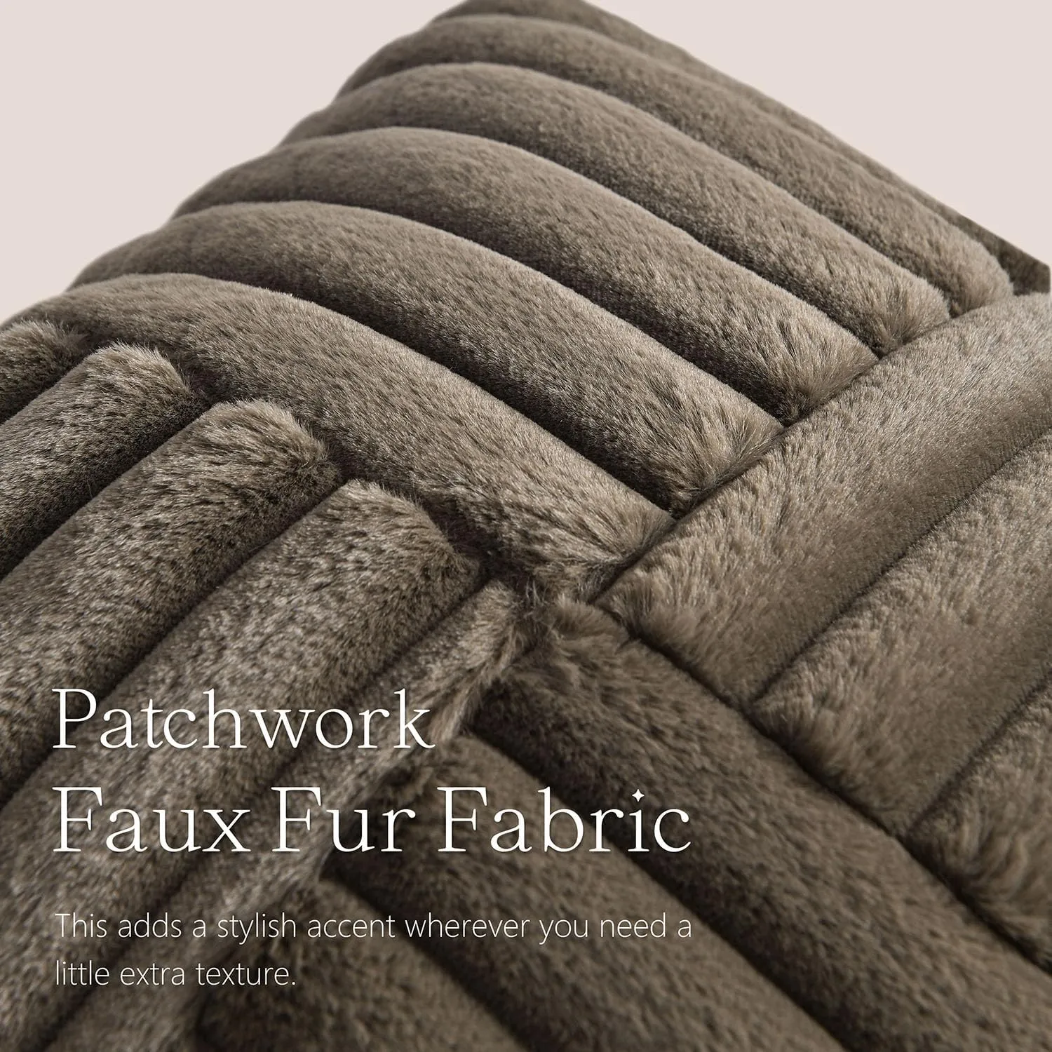 Foindtower Pack of 2, Faux Fur Plush Decorative Throw Pillow Covers Soft Fluffy Velvet Cushion Case Cozy Fuzzy Striped Pillowcase Home Decor for Sofa Couch Living Room Bedroom 18x18 Inch, Brown
