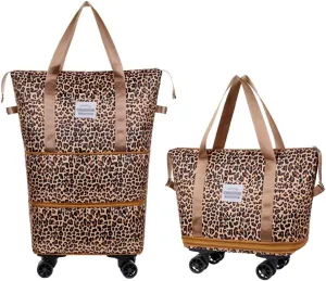 Foldable Travel Duffel Bag Expandable Carry on Rolling Duffle Bag with Wristlet and Dry-Wet Separation