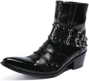 for Men Ankle Boots Wing Tip High Top Men Boots Party Office for Business Pure Leather The First Layer of Cowhide Genuine Leather