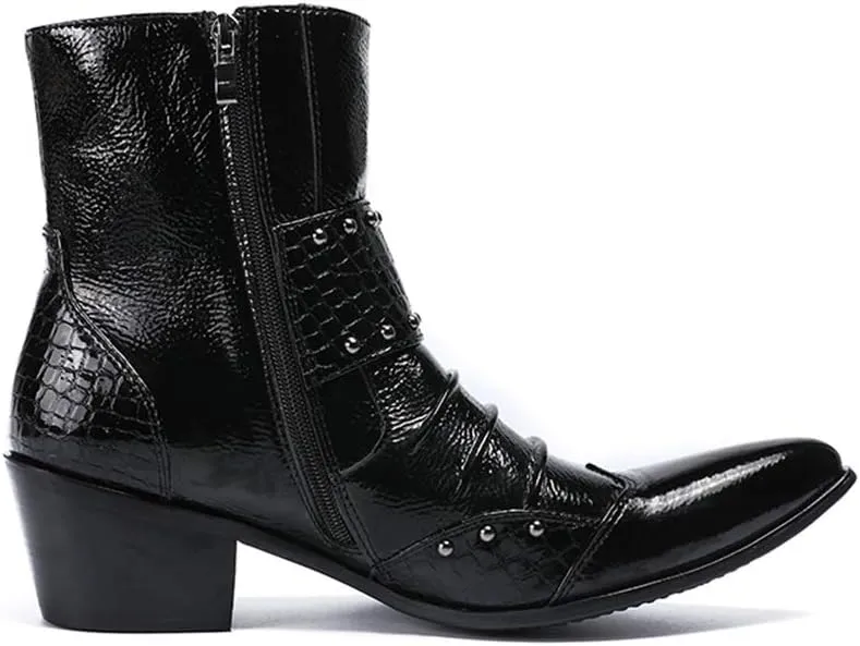 for Men Ankle Boots Wing Tip High Top Men Boots Party Office for Business Pure Leather The First Layer of Cowhide Genuine Leather