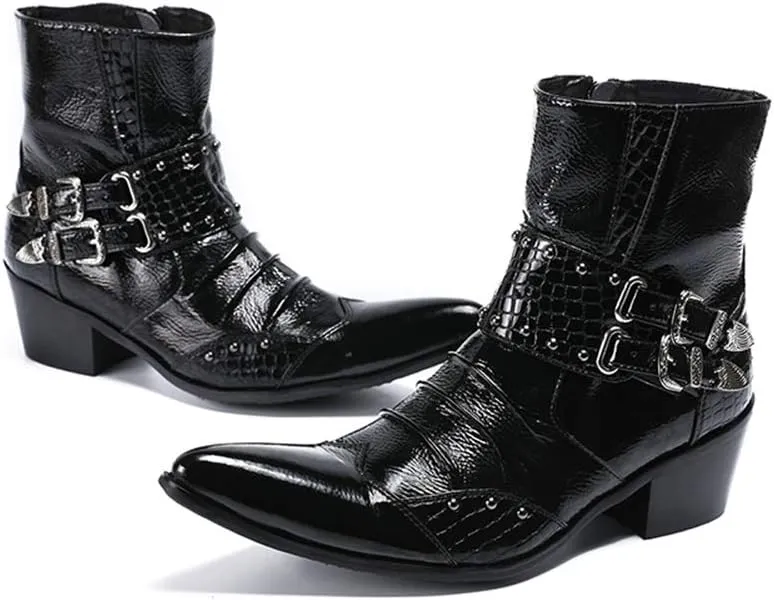 for Men Ankle Boots Wing Tip High Top Men Boots Party Office for Business Pure Leather The First Layer of Cowhide Genuine Leather