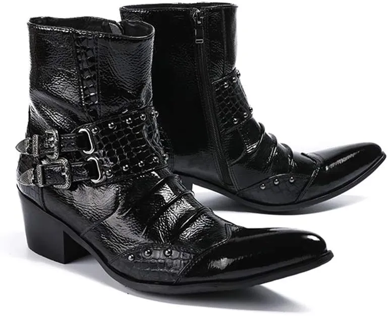 for Men Ankle Boots Wing Tip High Top Men Boots Party Office for Business Pure Leather The First Layer of Cowhide Genuine Leather