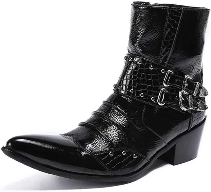 for Men Ankle Boots Wing Tip High Top Men Boots Party Office for Business Pure Leather The First Layer of Cowhide Genuine Leather