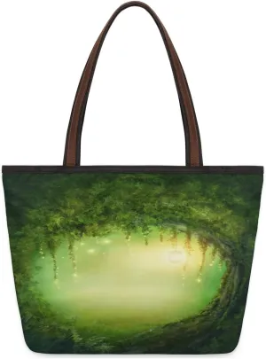 Forest Lamp Cave Tote Bag Tote Purse for Women with Zipper Womens Handbags for Work Travel